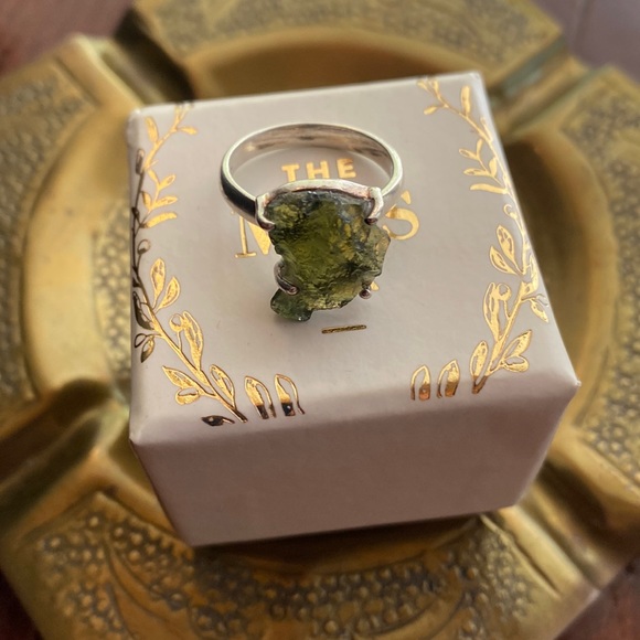 Authentic Genuine Natural Raw Moldavite Sterling Silver Gemstone Ring - Picture 1 of 10